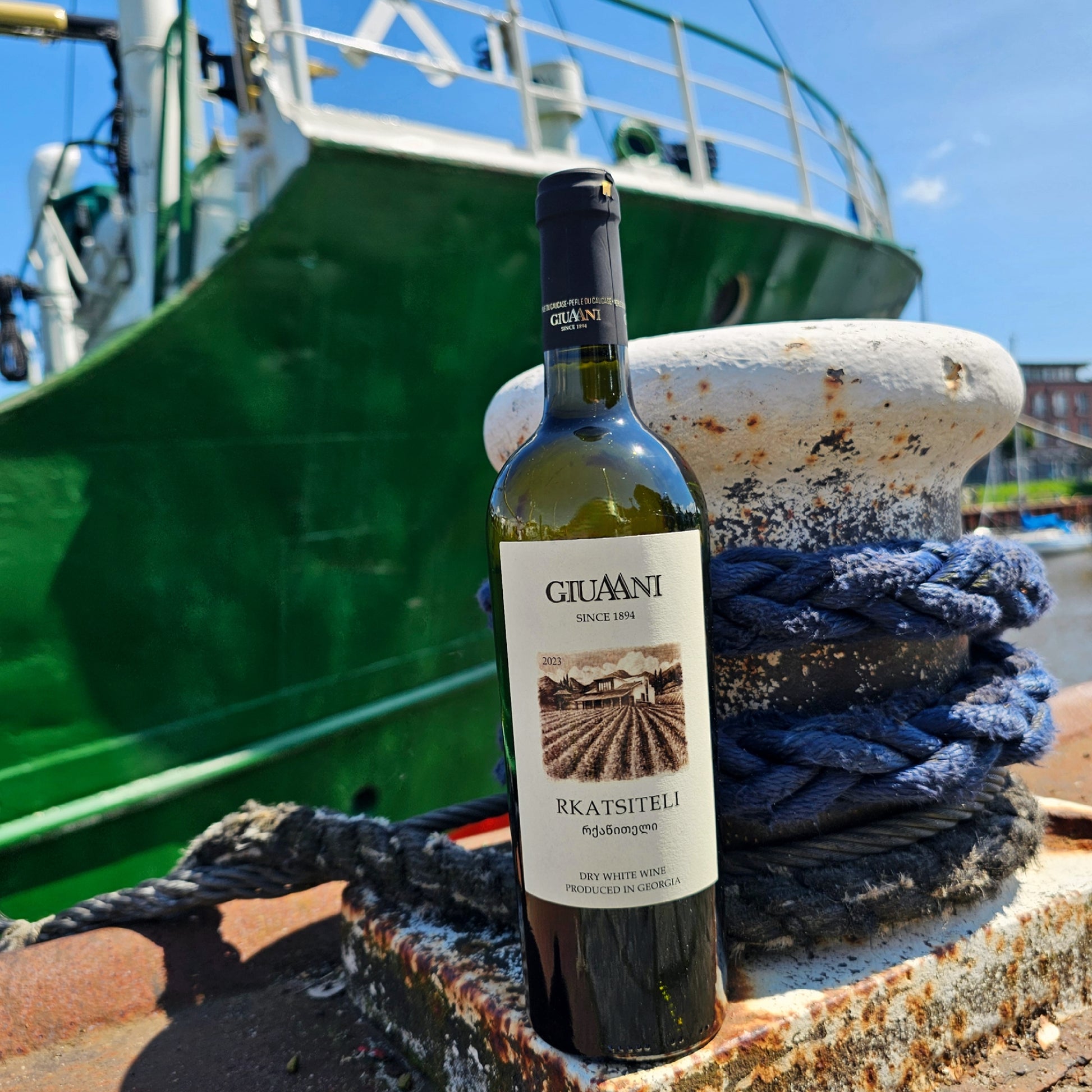 Rkatsiteli trockener Weißwein aus Manavi – ideal zu Salaten, Geflügel und Käse, serviert bei 10–12 °C