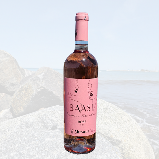 Baasi Rosé 2023 – trockener Roséwein aus Racha-Lechkhumi, Georgien, aus den Rebsorten Aleksandrouli & Tsolikouri, lachsrosa Farbe, aromatisch mit Cranberry- und Erdbeernoten